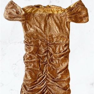 Gold ruched dress with scoop sleeves